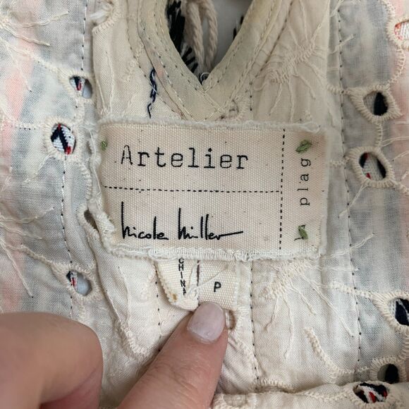 Artelier Nicole Miller Tank Top Women P Petite Embroidered Fringe Lace Up Tassel - Picture 11 of 14